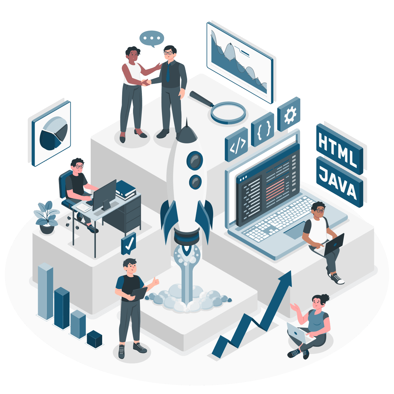 Digital marketing and innovation solutions illustration showcasing modern business growth
